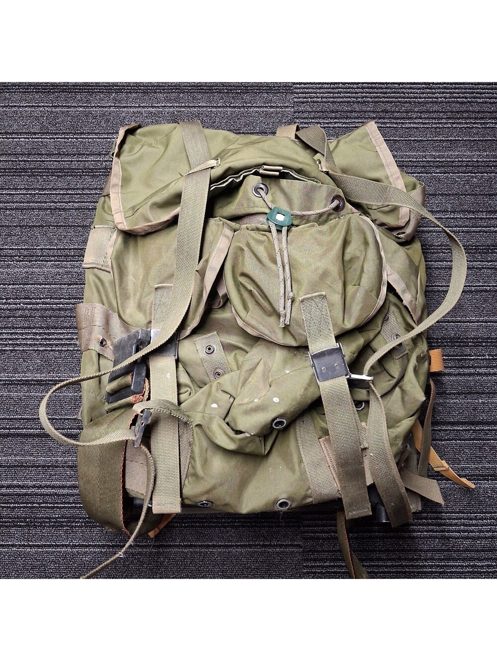 Vintage External Frame Hiking Backpack Olive Green Nylon Rucksack Camping Pack